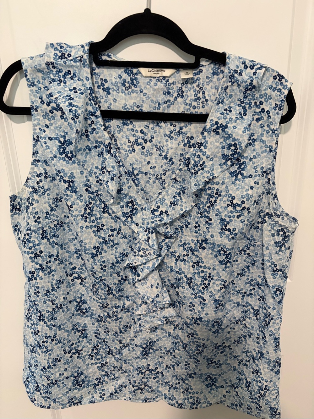Liz Claiborne Light Blue Floral Ruffle V-Neck Camisole